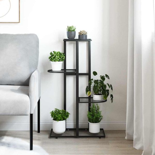 4-етажна поставка за цветя, 43x22x76 см, черен, метал