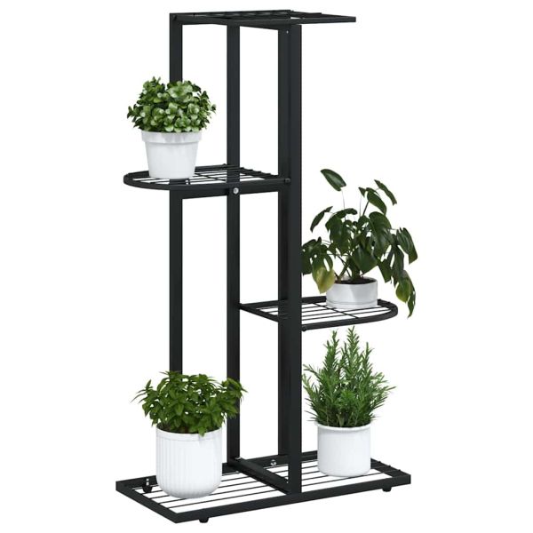 4-етажна поставка за цветя, 43x22x76 см, черен, метал