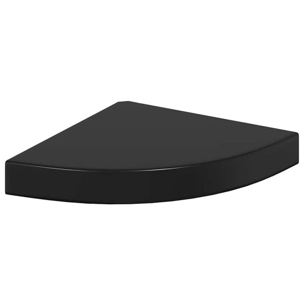 Окачени ъглови рафтове, 4 бр, черен гланц, 25x25x3,8 см, МДФ