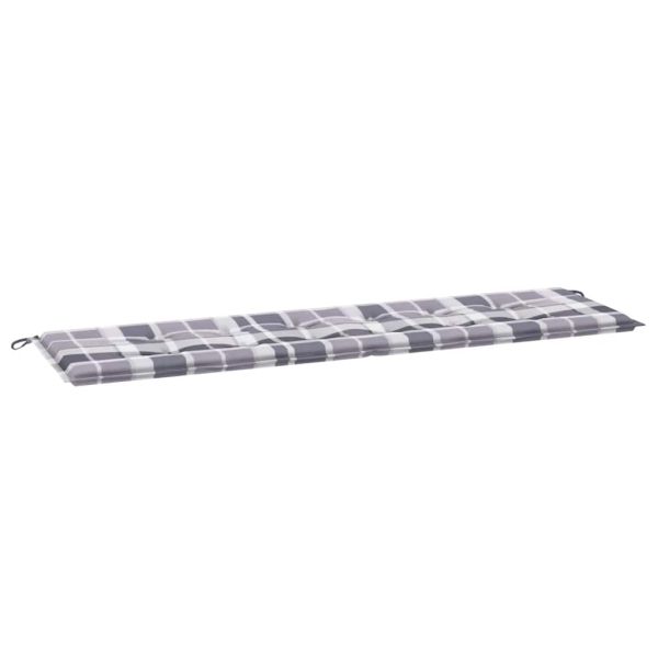 Възглавница за пейка сиво каре 180x50x3 см оксфорд плат