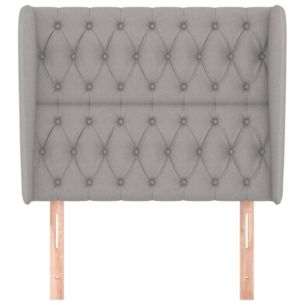 Горна табла за легло с уши, светлосива, 103x23x118/128 см, плат