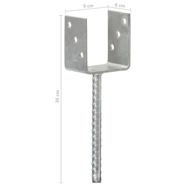 Оградни подпори 6 бр сребристи 9x6x30 см поцинкована стомана