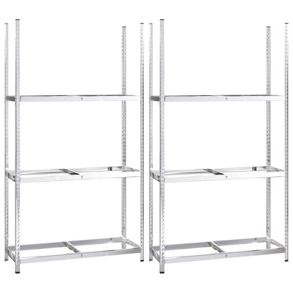 Стелажи за гуми с 3 рафта 2 бр сребристи 110x40x200 см стомана