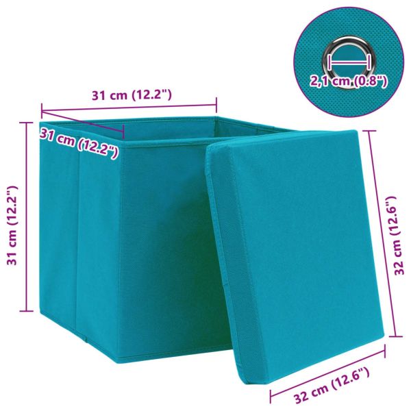 Кутии за съхранение с капак 10 бр бебешко сини 32x32x32 см плат