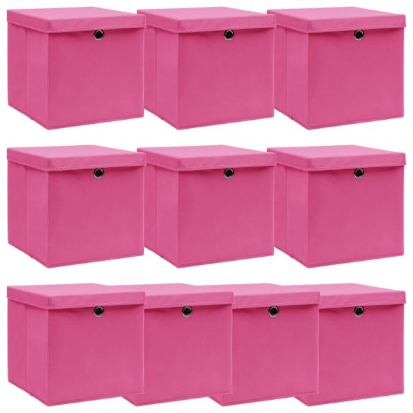 Кутии за съхранение с капаци 10 бр розови 32x32x32 см плат