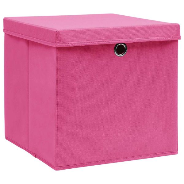 Кутии за съхранение с капаци 10 бр розови 32x32x32 см плат