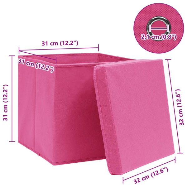 Кутии за съхранение с капаци 10 бр розови 32x32x32 см плат
