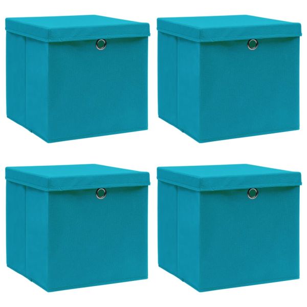 Кутии за съхранение с капаци 4 бр бебешко сини 32x32x32 см плат