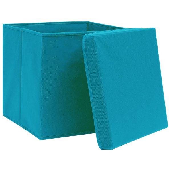 Кутии за съхранение с капаци 4 бр бебешко сини 32x32x32 см плат