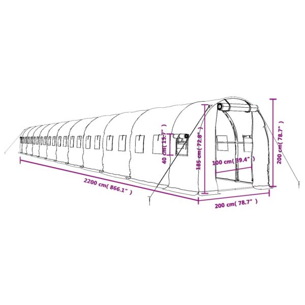 Оранжерия със стоманена рамка зелена 44 м² 22x2x2 м