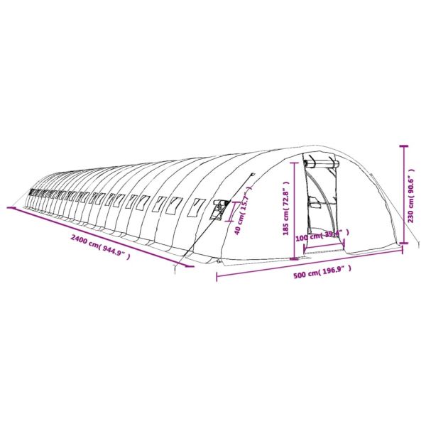 Оранжерия със стоманена рамка зелена 120 м² 24x5x2,3 м