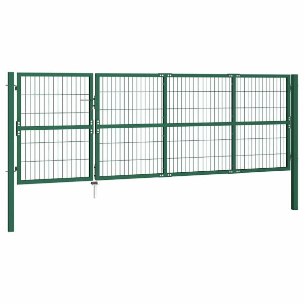 Градинска оградна порта с колони 350x120 см, стомана, зелена