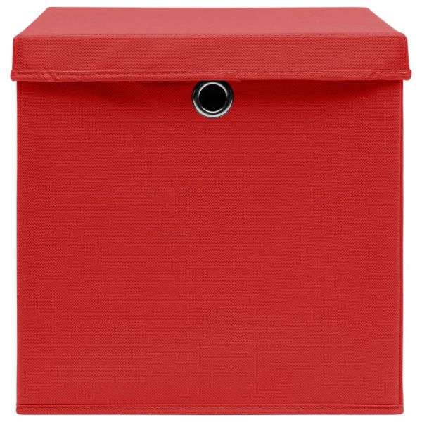 Кутии за съхранение с капаци 4 бр червени 32x32x32 см плат