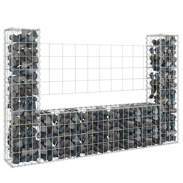 U-образна габионна кошница с 2 стълба, желязо, 140x20x100 см