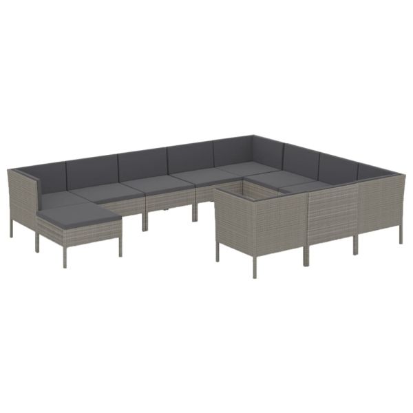 Градински лаундж комплект с възглавници 11 части полиратан сив