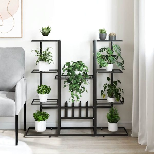 Стойка за цветя, 94,5x25x89 см, черна, желязо