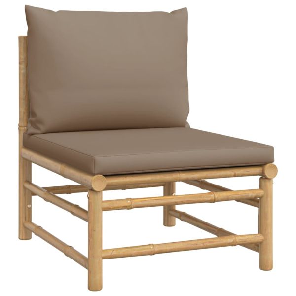 Градински лаундж комплект, 9 части, възглавници таупе, бамбук