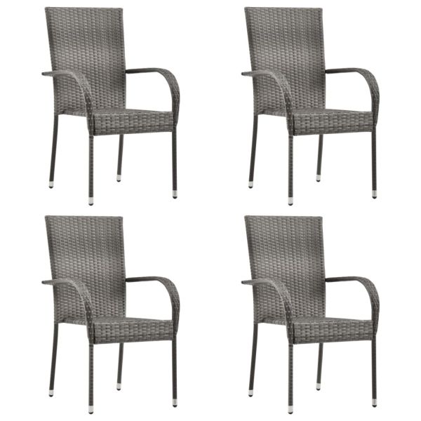 Градински трапезен комплект от 5 части, сиво, полиратан