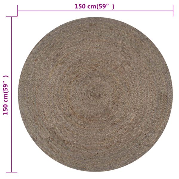 Ръчно тъкан килим от юта, кръгъл, 150 см, сив