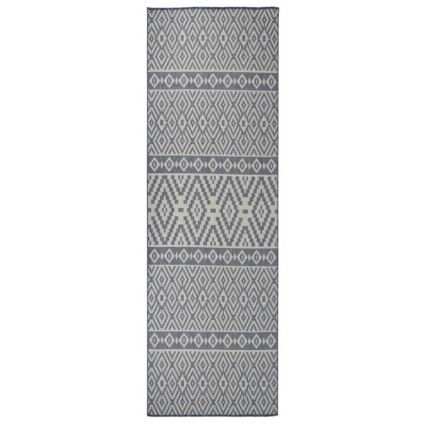 Градински плоскотъкан килим, 80x250 см, сини шевици