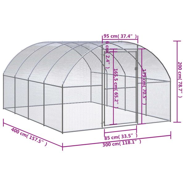 Птичарник на открито, 3x4x2 м, поцинкована стомана