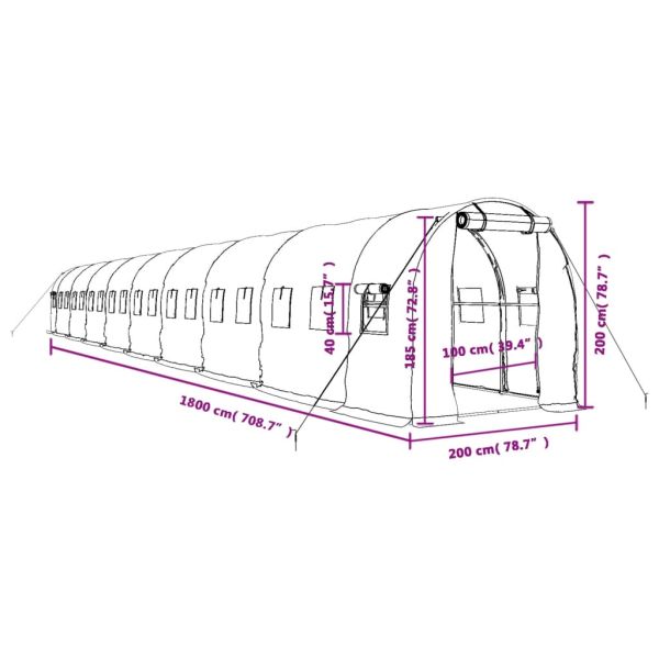 Оранжерия със стоманена рамка зелена 36 м² 18x2x2 м