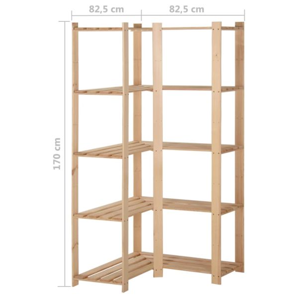 5-етажен ъглов стелаж, 82,5x82,5x170 см, бор масив