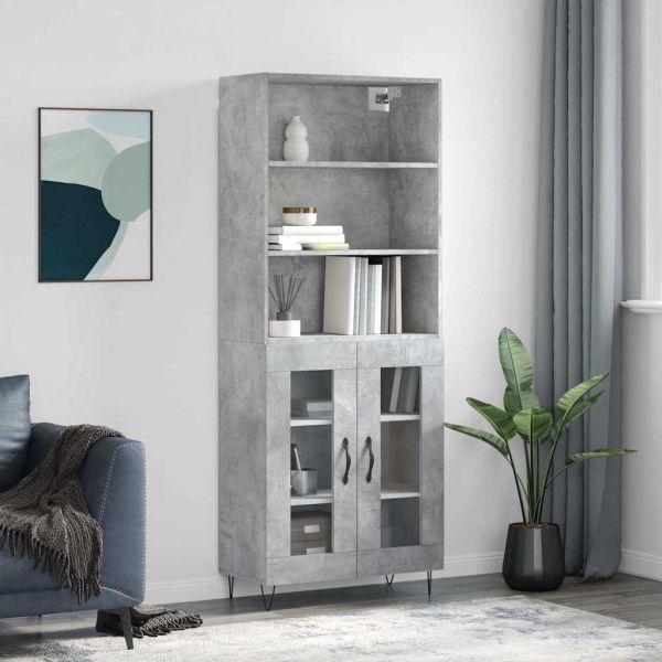 Висок шкаф, бетонно сив, 69,5x34x180 см, инженерно дърво
