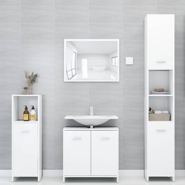 Комплект мебели за баня от 4 части, бял, инженерно дърво