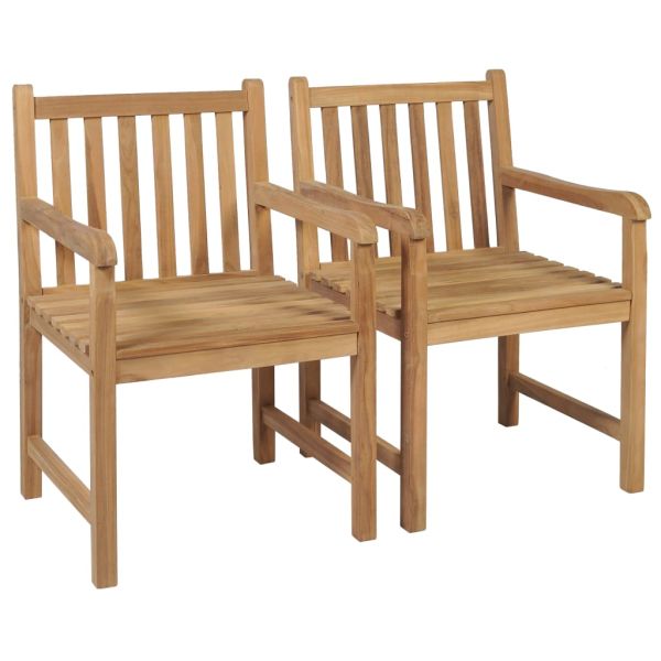 Градински столове, 2 бр, сини възглавници, тиково дърво масив