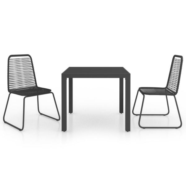 Градински трапезен комплект, 3 части, PVC ратан, черен