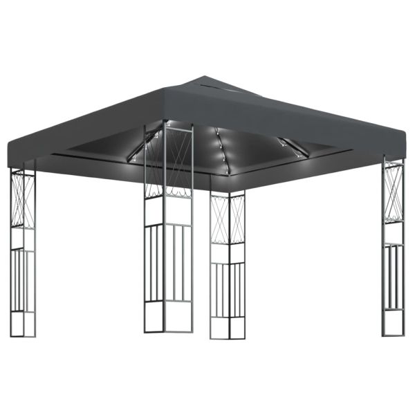 Шатра с LED светещи стрингове, 3х3 м, антрацит, текстил