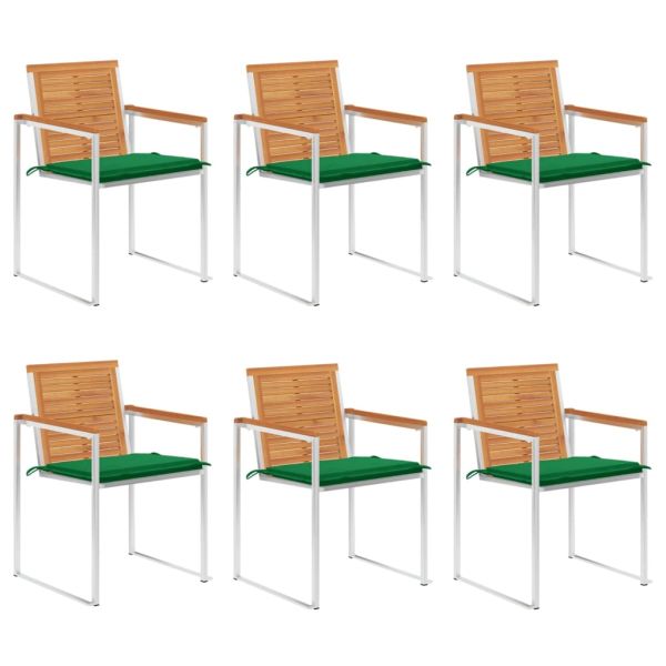 Градински столове 6 бр с възглавници масивно акациево дърво