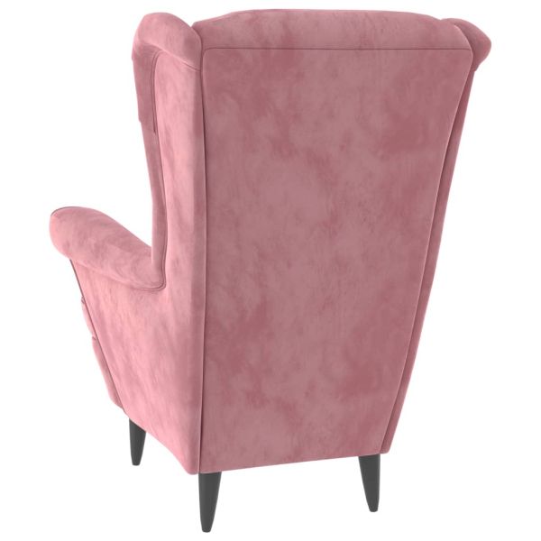 Фотьойл Wingback с табуретка, розова, кадифе