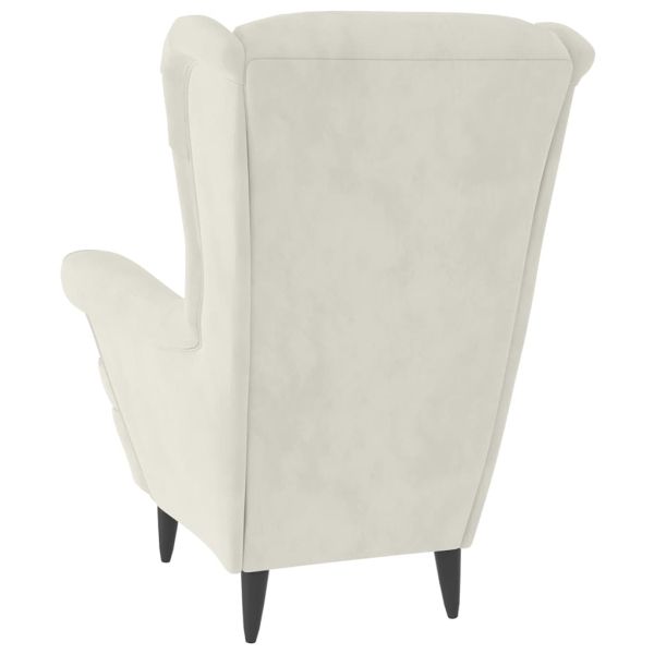 Фотьойл Wingback с табуретка, кремав, кадифе