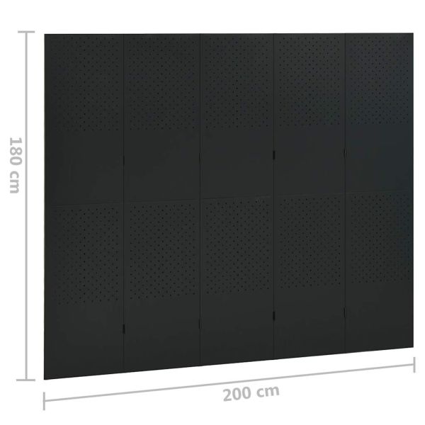 5-панелни паравани за стая, 2 бр, черни, 200x180 см, стомана