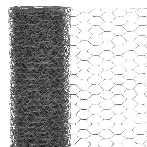 Кокошкарска мрежа, стомана с PVC покритие, 25х1,2 м, сива
