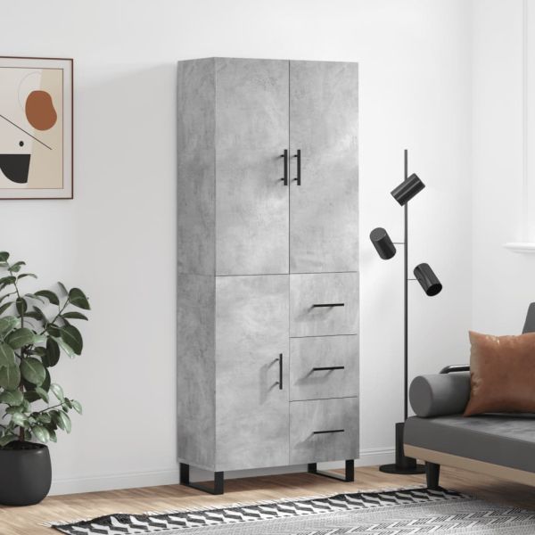 Висок шкаф, бетонно сив, 69,5x34x180 см, инженерно дърво