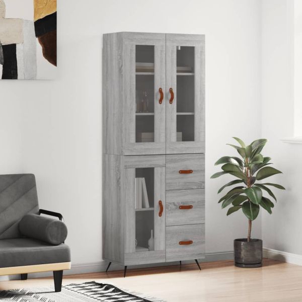 Висок шкаф, сив сонома, 69,5x34x180 см, инженерно дърво