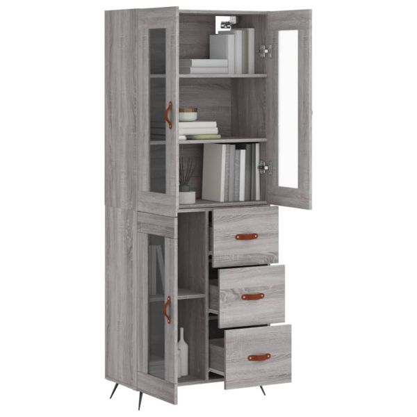 Висок шкаф, сив сонома, 69,5x34x180 см, инженерно дърво