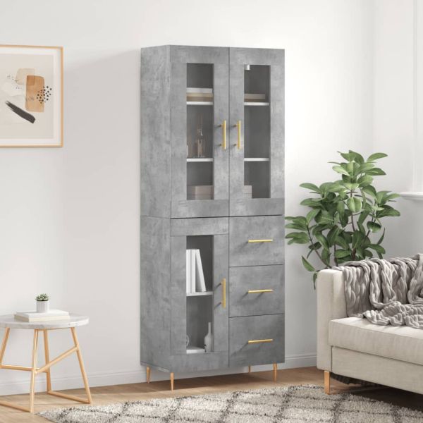 Висок шкаф, бетонно сив, 69,5x34x180 см, инженерно дърво