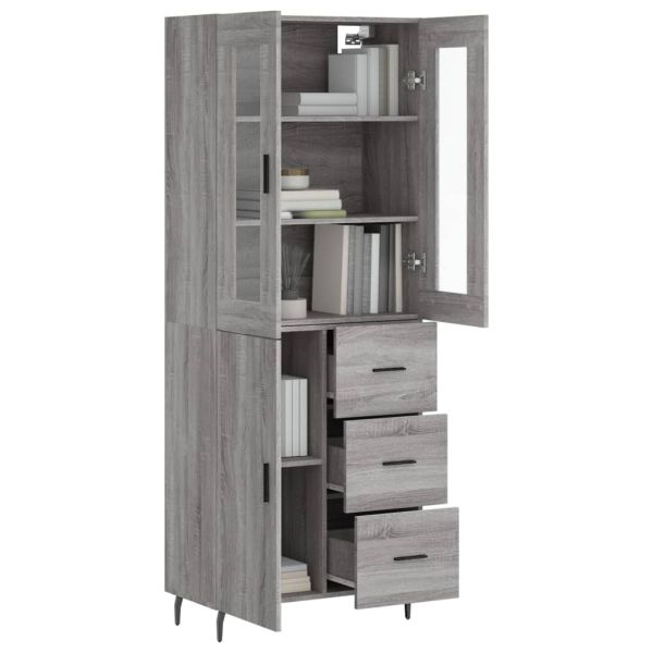 Висок шкаф, сив сонома, 69,5x34x180 см, инженерно дърво