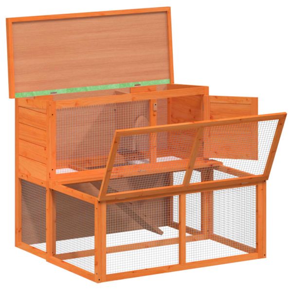 Клетка за зайци кафява 102x90x84,5 см борово дърво масив