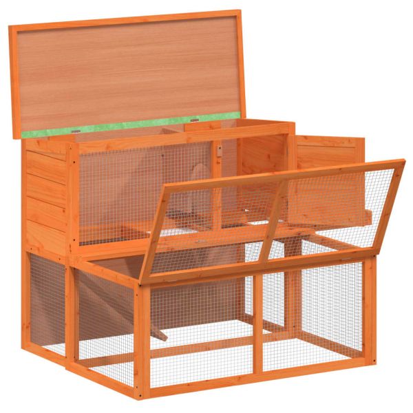 Клетка за зайци кафява 102x90x84,5 см борово дърво масив