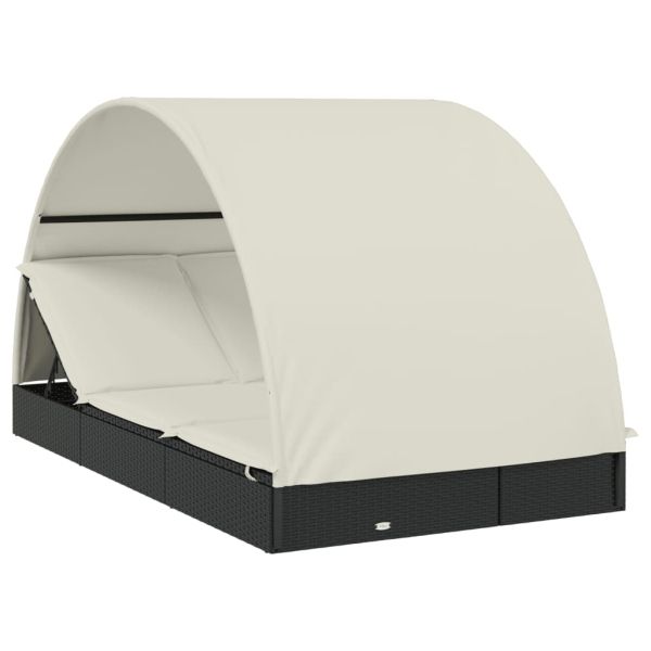 2-местен шезлонг с объл покрив черен 211x112x140 см полиратан