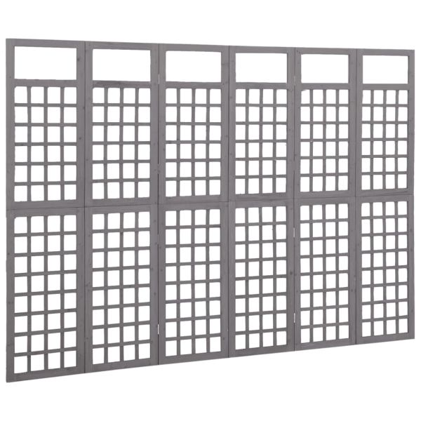 Параван за стая, 6 панела, сив, масивна ела, 242,5x180 см