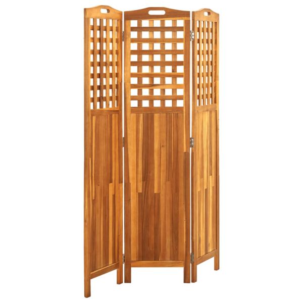 Параван за стая, 3 панела, 121x2x170 cм, акациево дърво масив