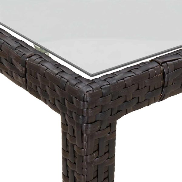 Градинска маса 150x90x75 см закалено стъкло и полиратан кафява