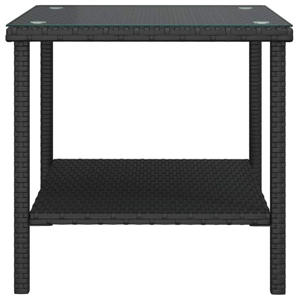 Странична масичка черна 45x45x45 см полиратан и закалено стъкло