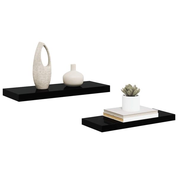 Окачени стенни рафтове, 2 бр, черен гланц, 60x23,5x3,8 см, МДФ